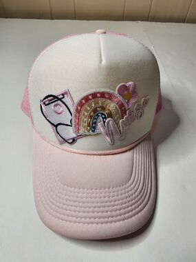 Nissin Cap Nurse Themed Trucker Hat Pink Embroidered Patches Snapback NWOT